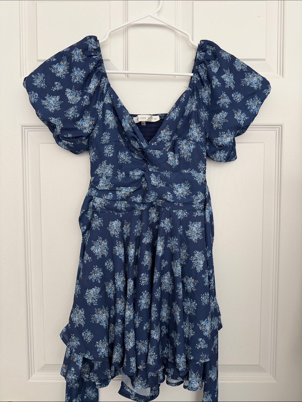 Altar'd State Navy Blue Floral V-Neck Mini Dress